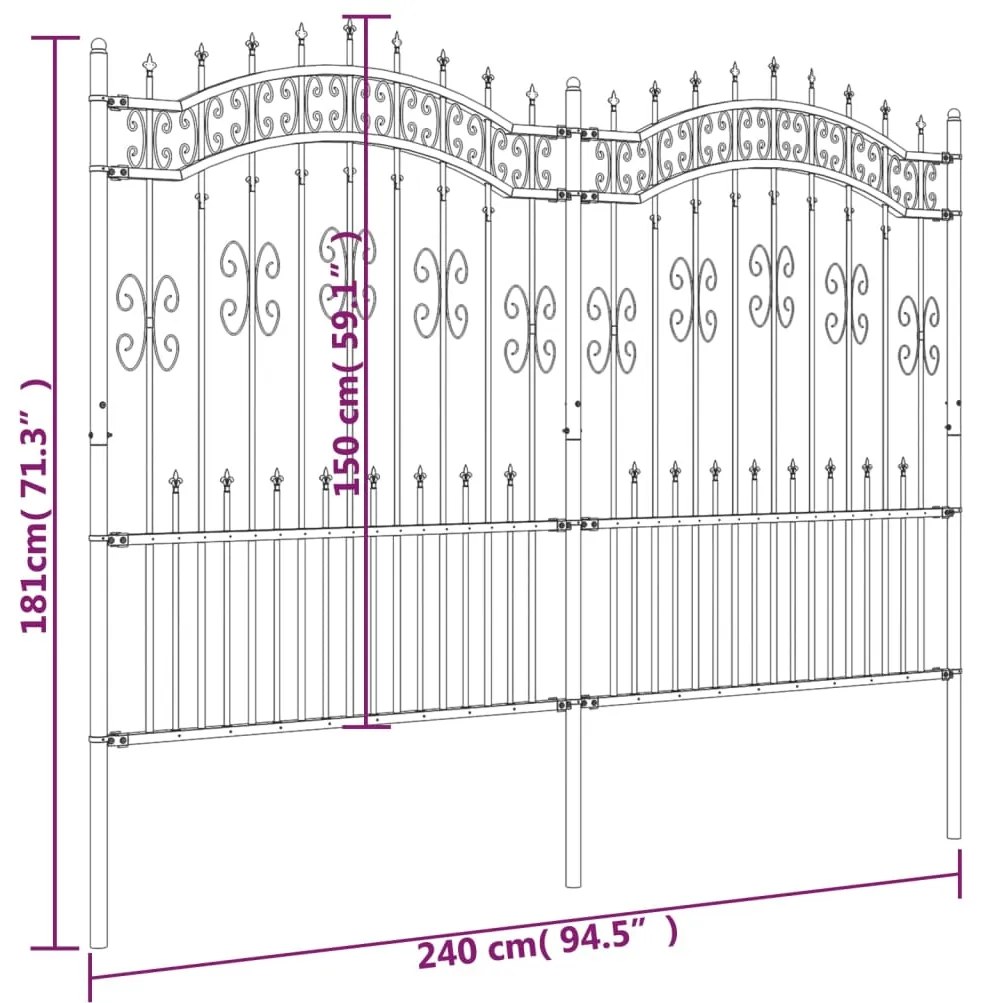 Cerca jardim c/ topo em lanças 190 cm aço revestido a pó preto