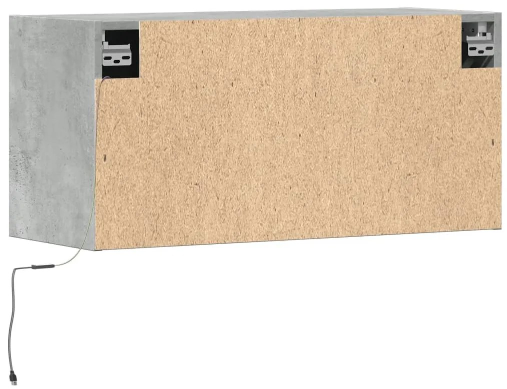 Móvel de parede p/ TV c/ luzes LED 80x31x35 cm cinzento cimento