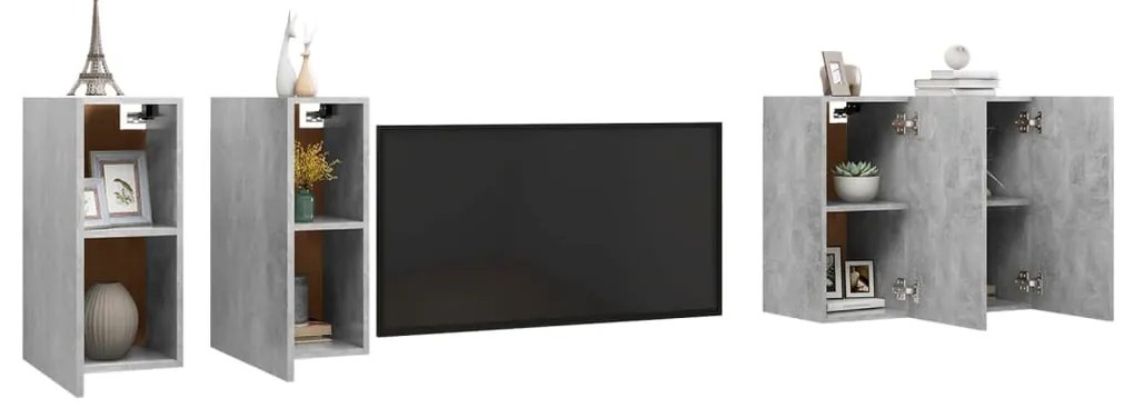 Móveis de TV 4 pcs 30,5x30x60 cm contraplacado cinzento cimento