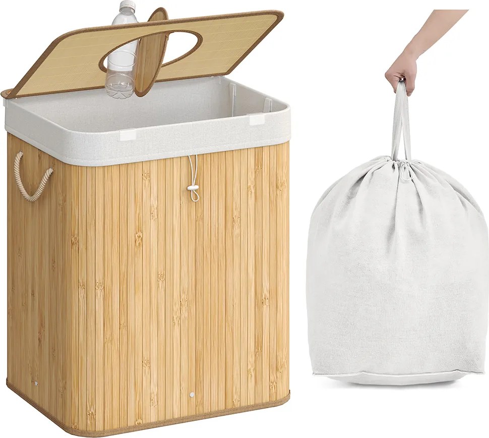 Recipiente para recolha de garrafas retornáveis 95 L 40,5 x 40,5 x 61 cm com orifício e tampa bege natural