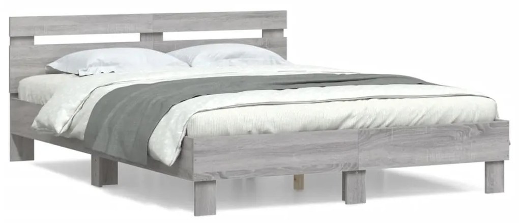 vidaXL Estrutura de cama c/ cabeceira derivados madeira cinza sonoma