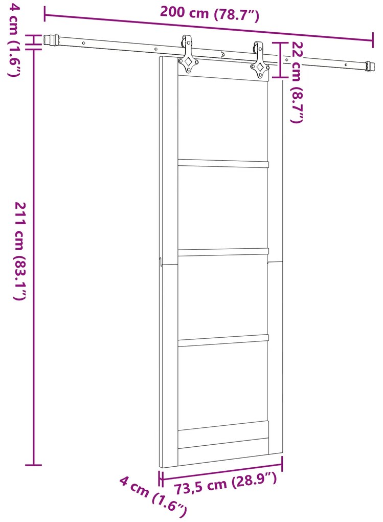 Porta Deslizante vidaXL com Conjunto de Hardware 73.5x211 cm Madeira M