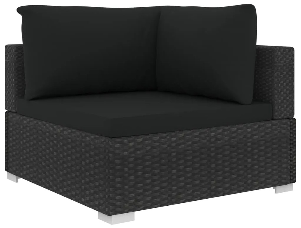 4 pcs conjunto lounge de jardim c/ almofadões vime PE preto