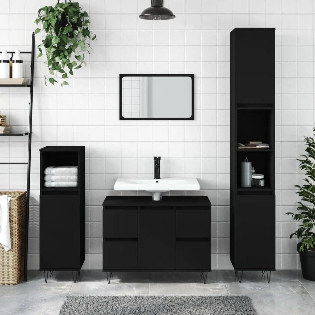 vidaXL Armário de casa de banho 80x33x60 cm derivados de madeira preto