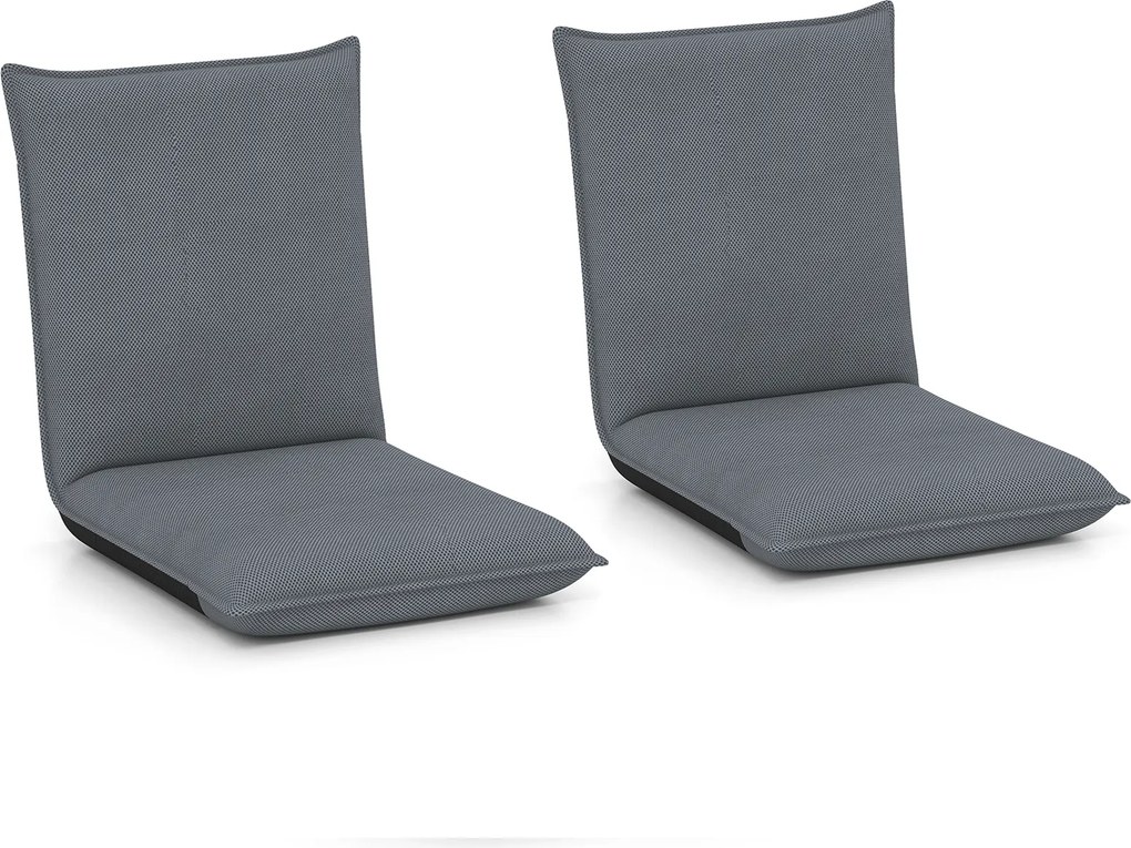 Conjunto de 2 Cadeiras de Chão Dobráveis, 99 x 44 x 9,5 cm, Encosto com Vários Níveis Ajustáveis, Cinzento