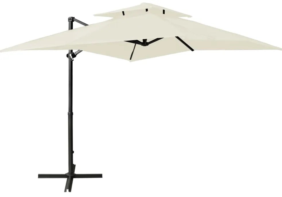 vidaXL Guarda-sol de jardim cantilever c/ toldo duplo 250x250 cm areia