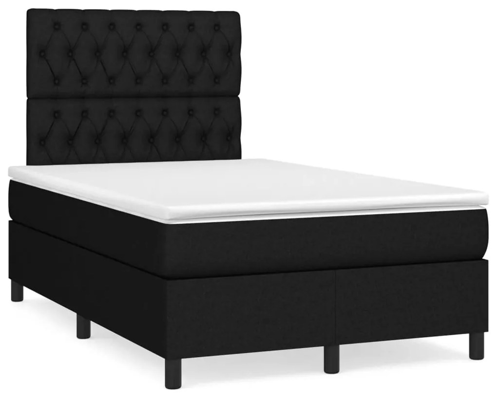 Cama box spring c/ colchão e LED 120x190 cm tecido preto
