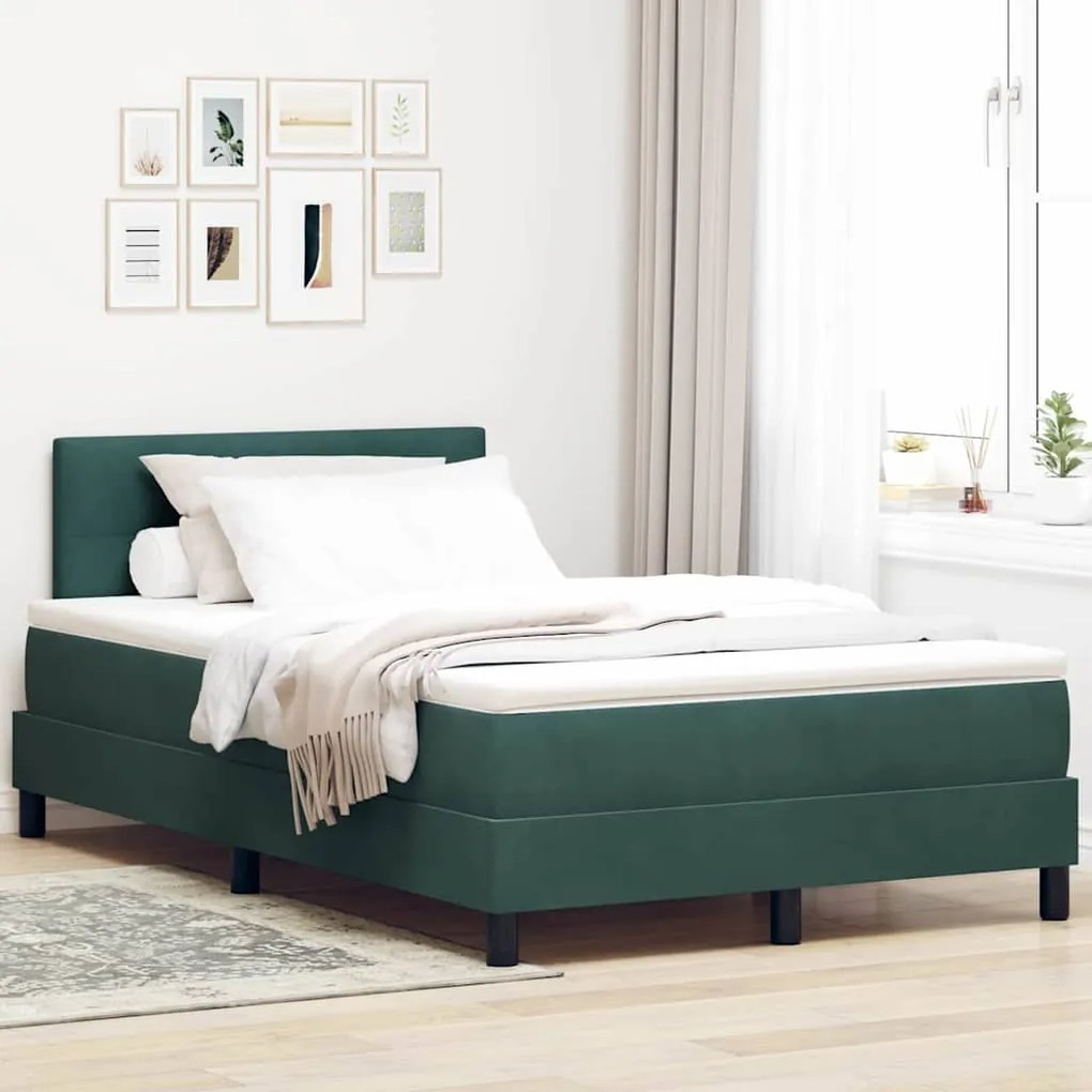 vidaXL Cama Box Spring LED com led Verde Escuro 120 x 200 cm Veludo