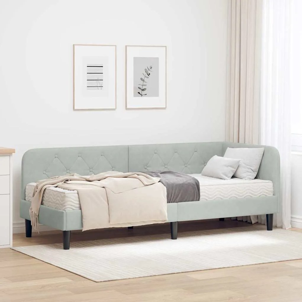 vidaXL Estrutura de Cama de Canto Cinzento-claro 80 x 200 cm Veludo