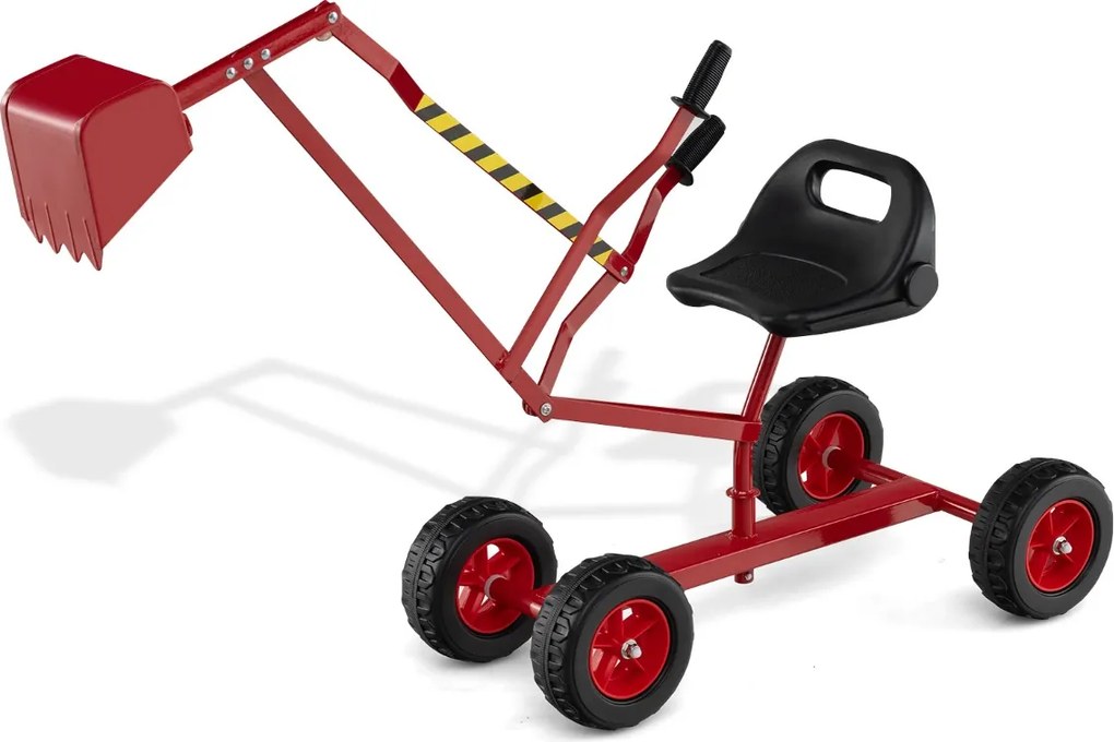 Conjunto de escavadora com assento giratório de 360 graus, 2 braços e 4 rodas antiderrapantes para crianças 122 x 40 x 66 cm, vermelho