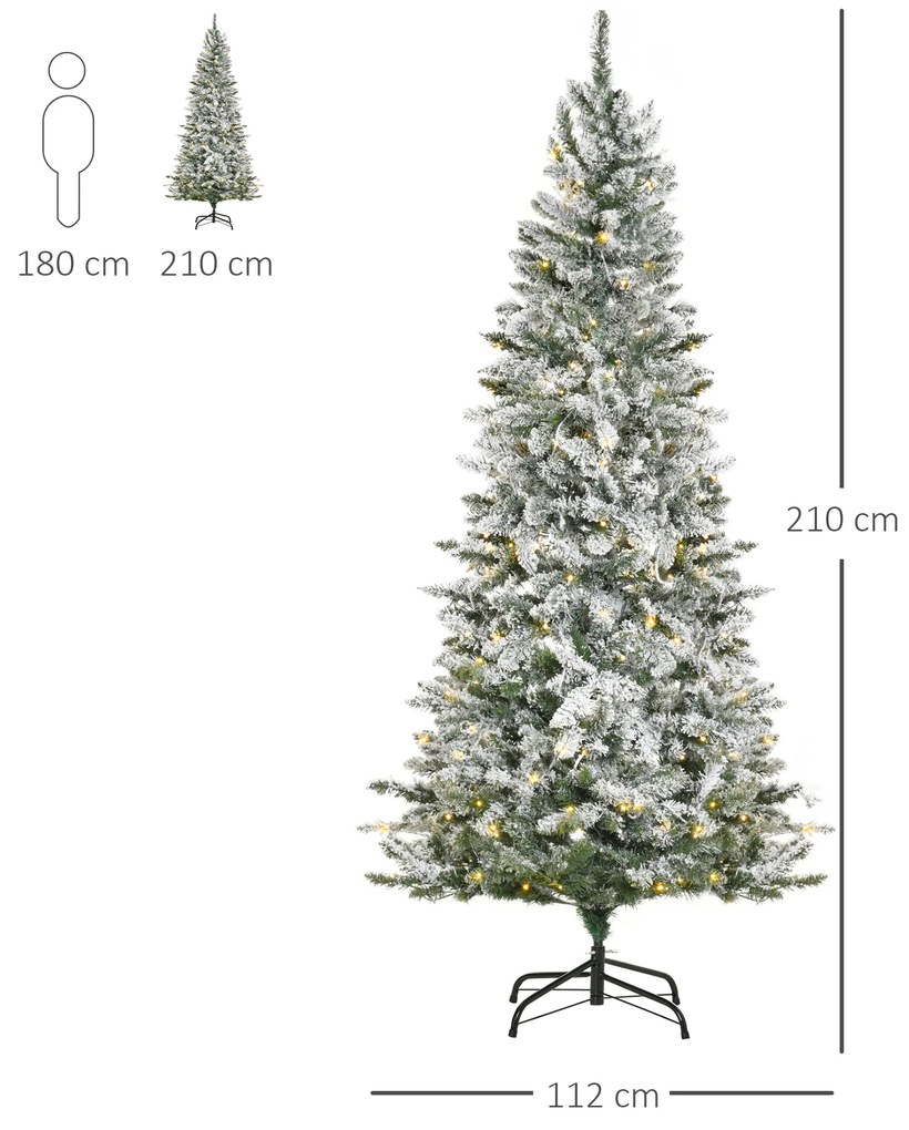 Árvore de Natal 210 cm com 250 Luzes LED Árvore de Natal Nevada com 829 Ramos e Base Dobrável Ø112x210 cm Verde