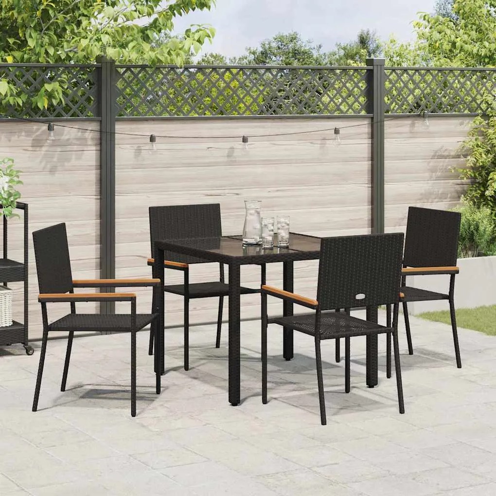 Conjunto de Jantar de Jardim vidaXL de 5 Peças Preto Rattan Polimérico
