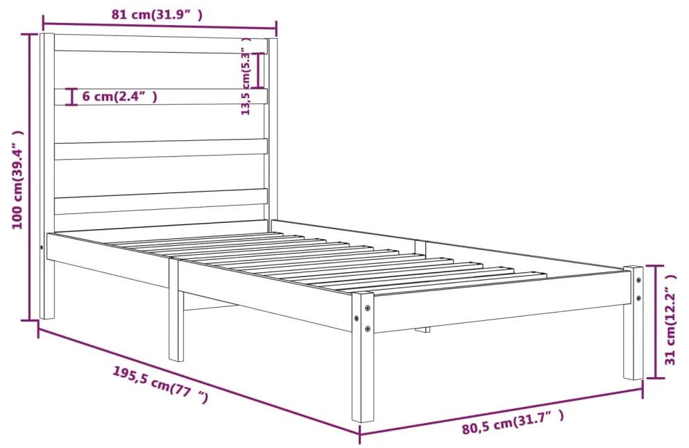 Estrutura cama pequena solteiro 75x190 cm madeira maciça branco