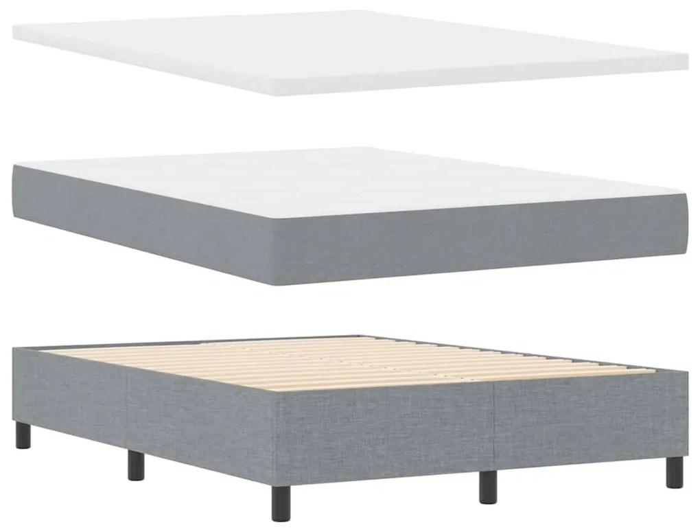 Cama Box com Colchão Cinza Claro, 140x190 cm, Tecido