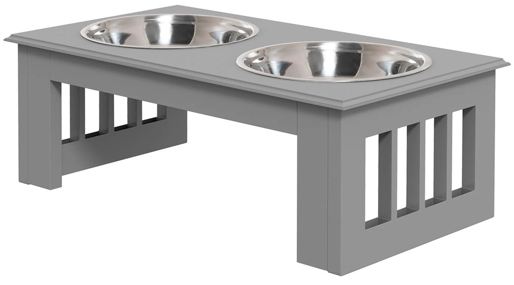 Comedouro Elevado para Cães com Suporte e 2 Tigelas Amovíveis de Aço Inoxidável 44x24x15 cm Cinza