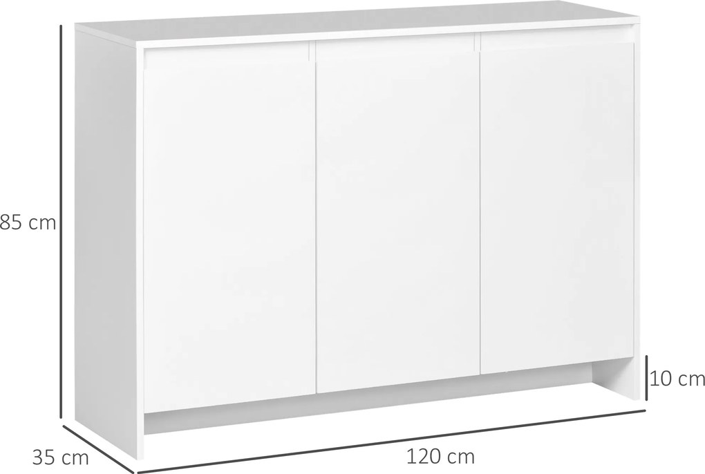 Móvel Aparador com 3 Portas Prateleiras Ajustáveis ​​e Suporte com Fecho Suave para Televisores 120x35x85 cm Branco