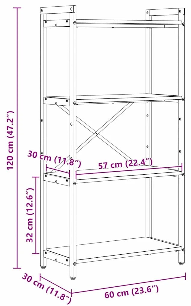 Estante Madeira antiga 60 x 30 x 118 cm Madeira e Aço