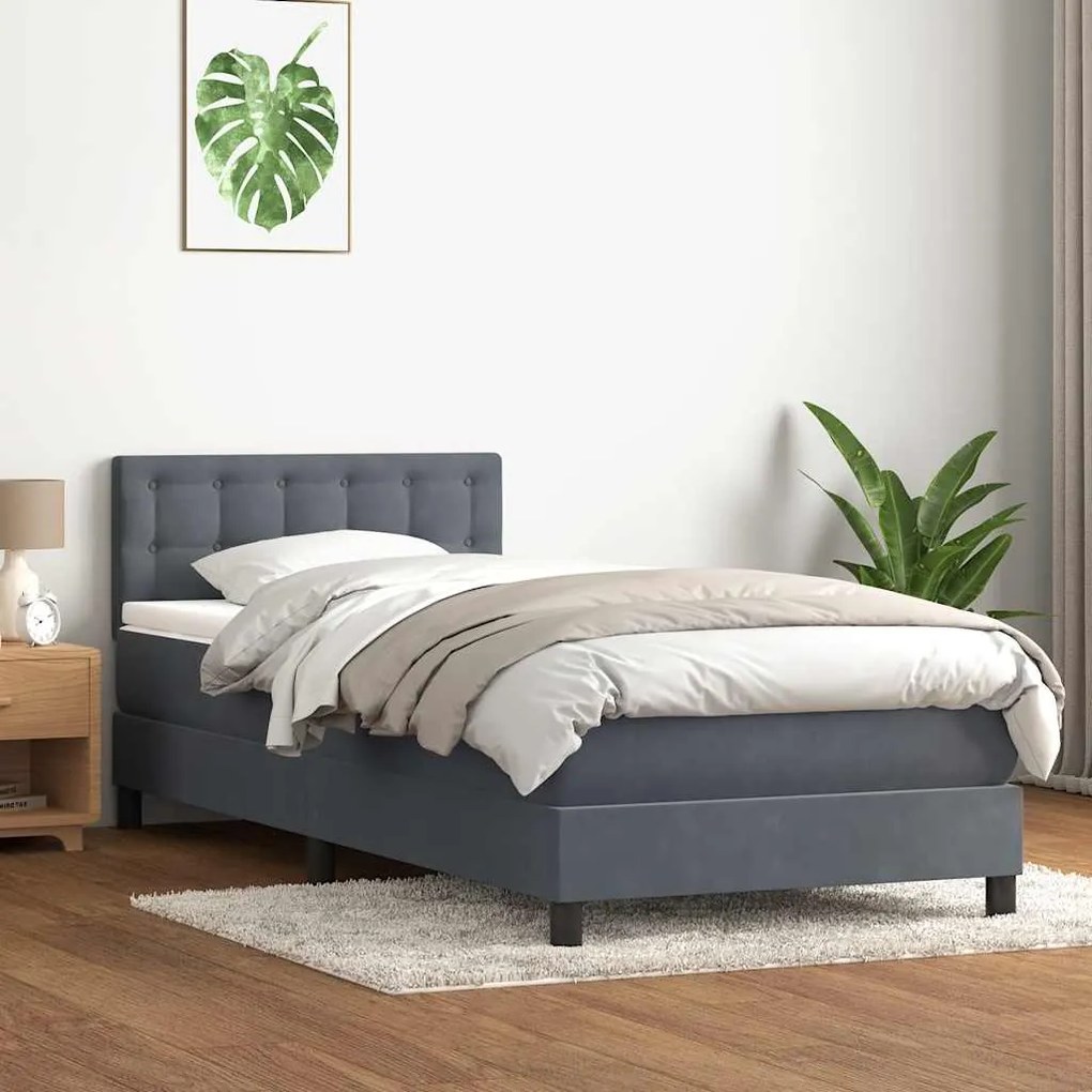 vidaXL Cama com molas/colchão 100x210 cm veludo cinzento-escuro