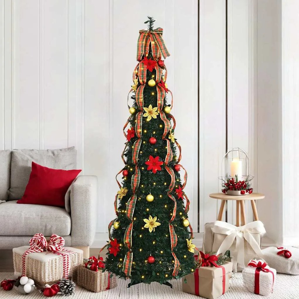 vidaXL Árvore de Natal Artificial com 150 LEDs Verde 180 cm PVC