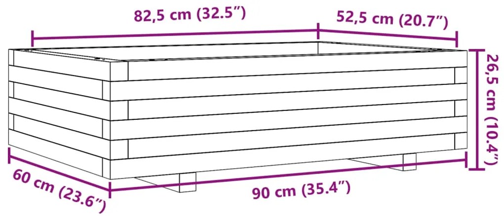 Vaso/floreira de jardim 90x60x26,5 cm madeira de pinho maciça