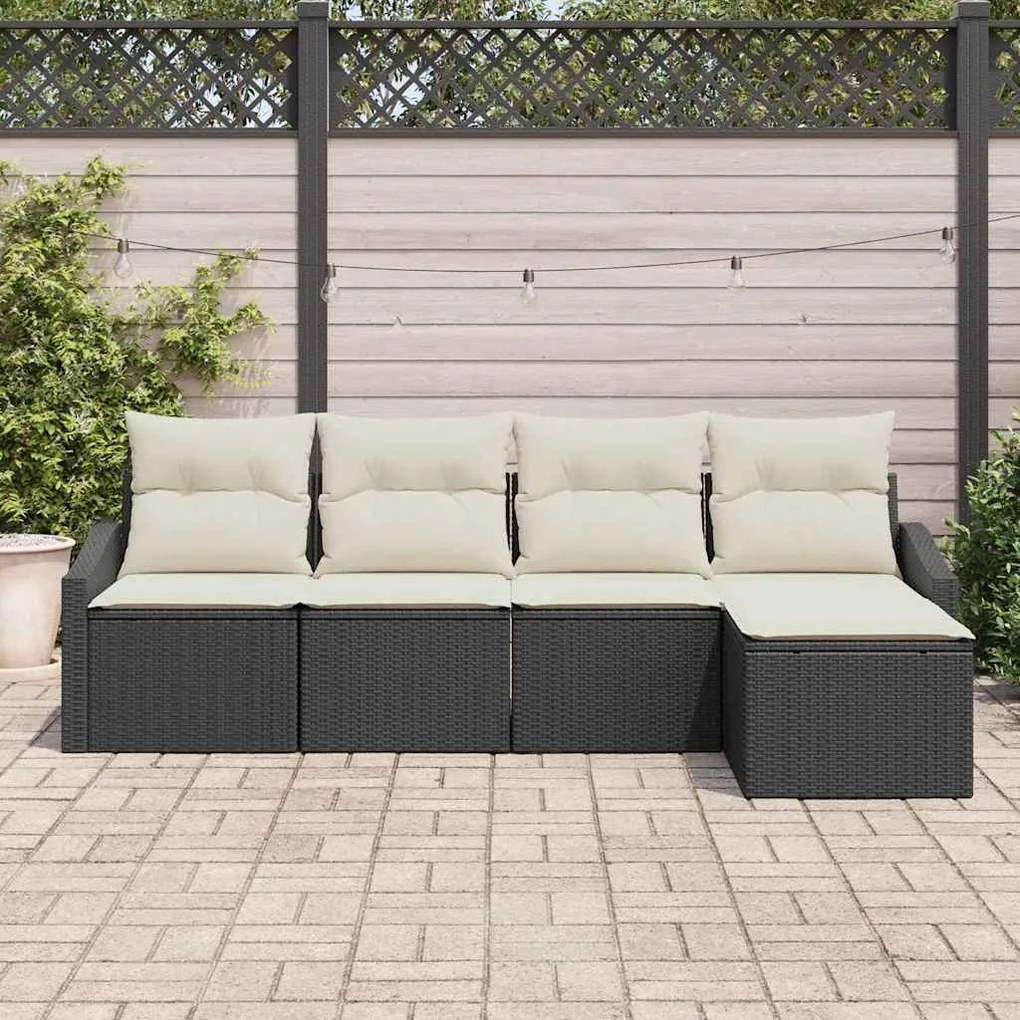 Conjunto de Jantar de Jardim com Almofadas em Rattan Sintético Preto,