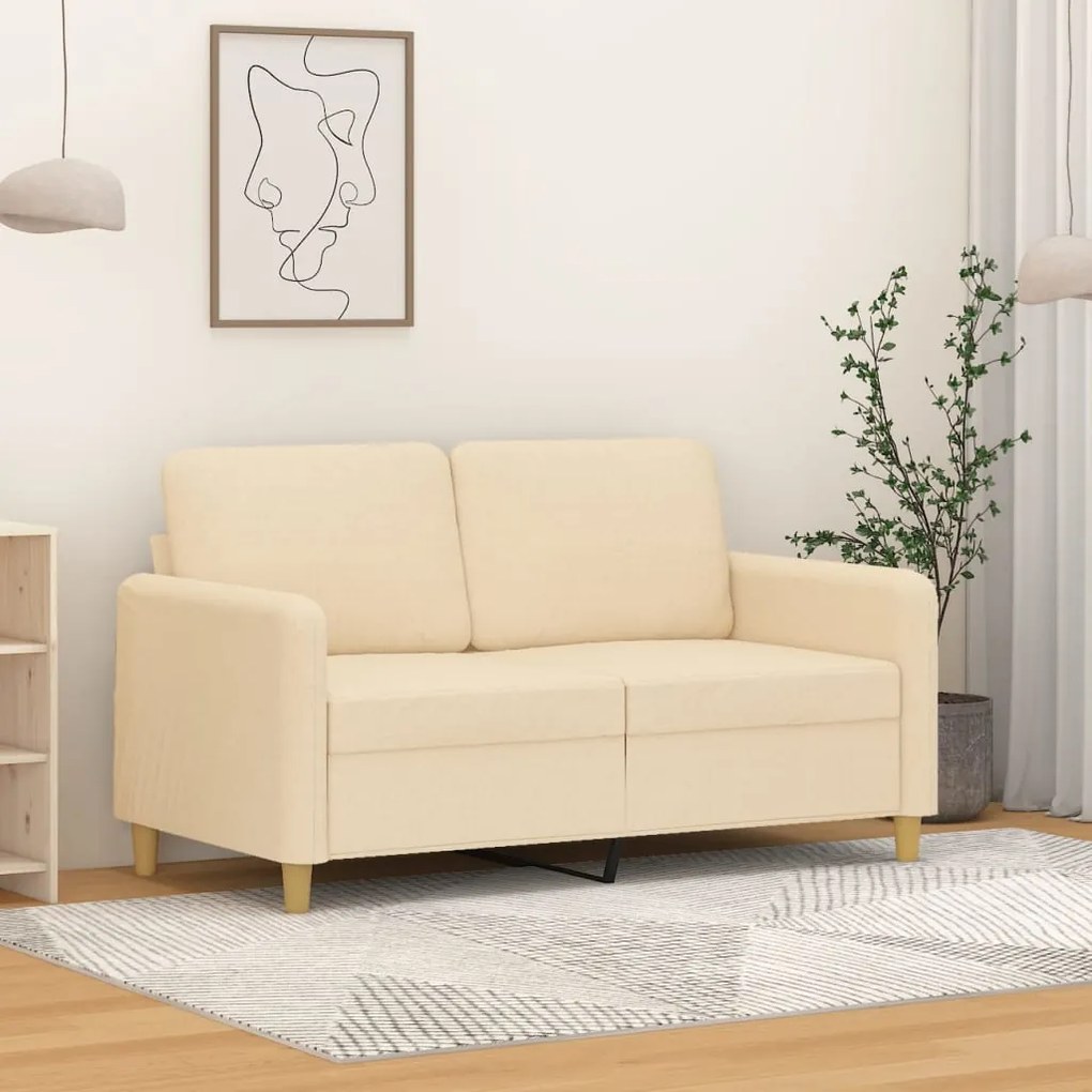vidaXL Sofá de 2 lugares tecido 120 cm cor creme