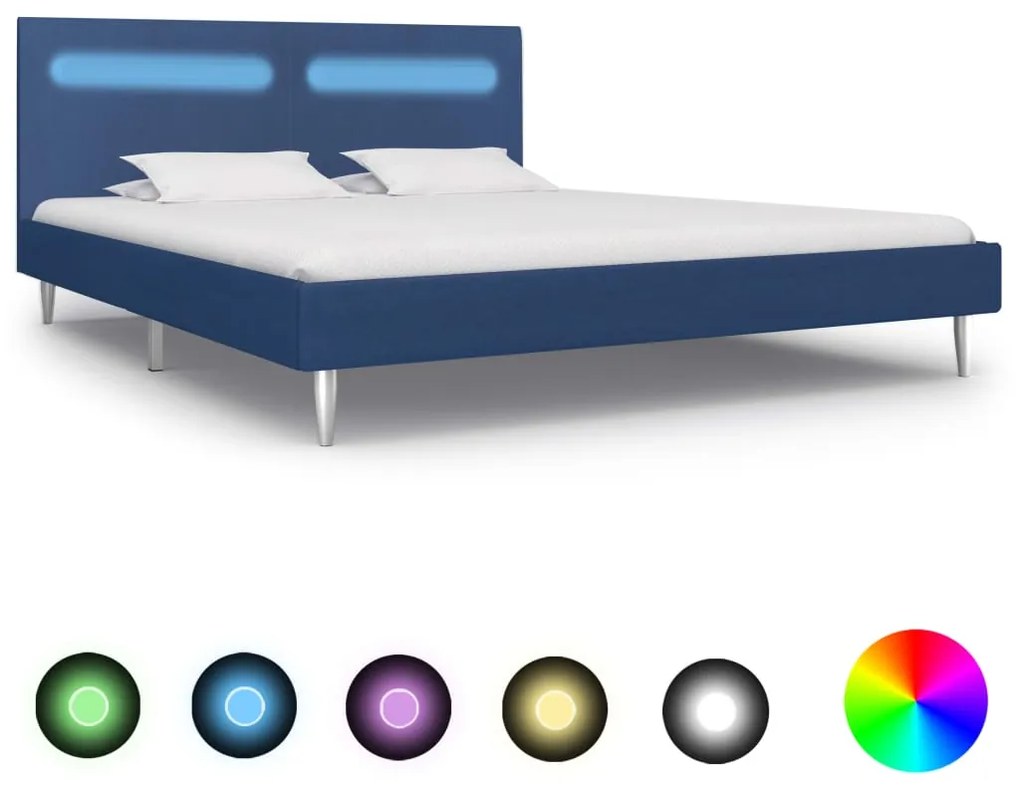 Estrutura de Cama Vars com Luzes LED - 180x200 cm - Tecido - Azul - De