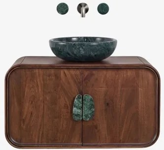 Conjunto De Móvel De Casa De Banho Suspenso 95x45 Cm Em Madeira De Manga E Pedra Natural Kivalina Mármore Verde Udaipur - Madeira De - Sklum