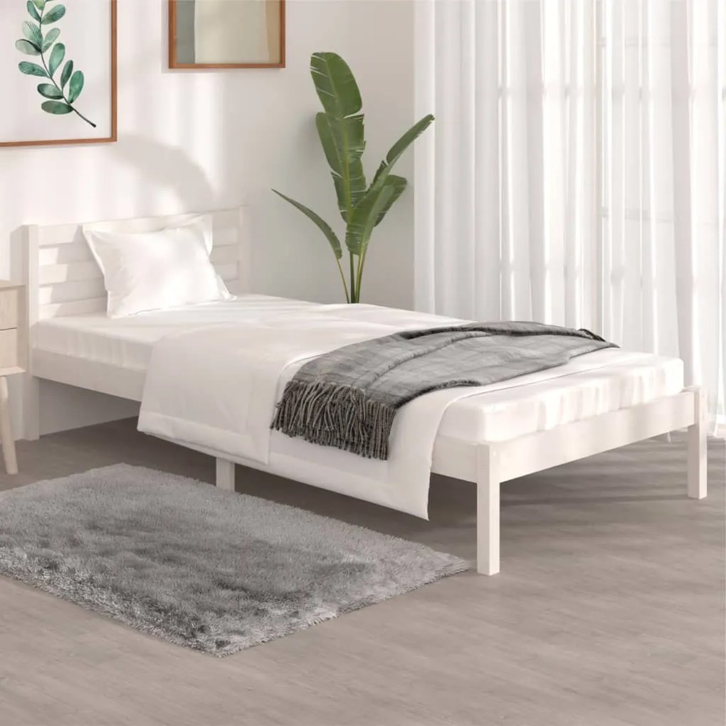 vidaXL Estrutura de cama solteiro 90x190 cm pinho maciço branco