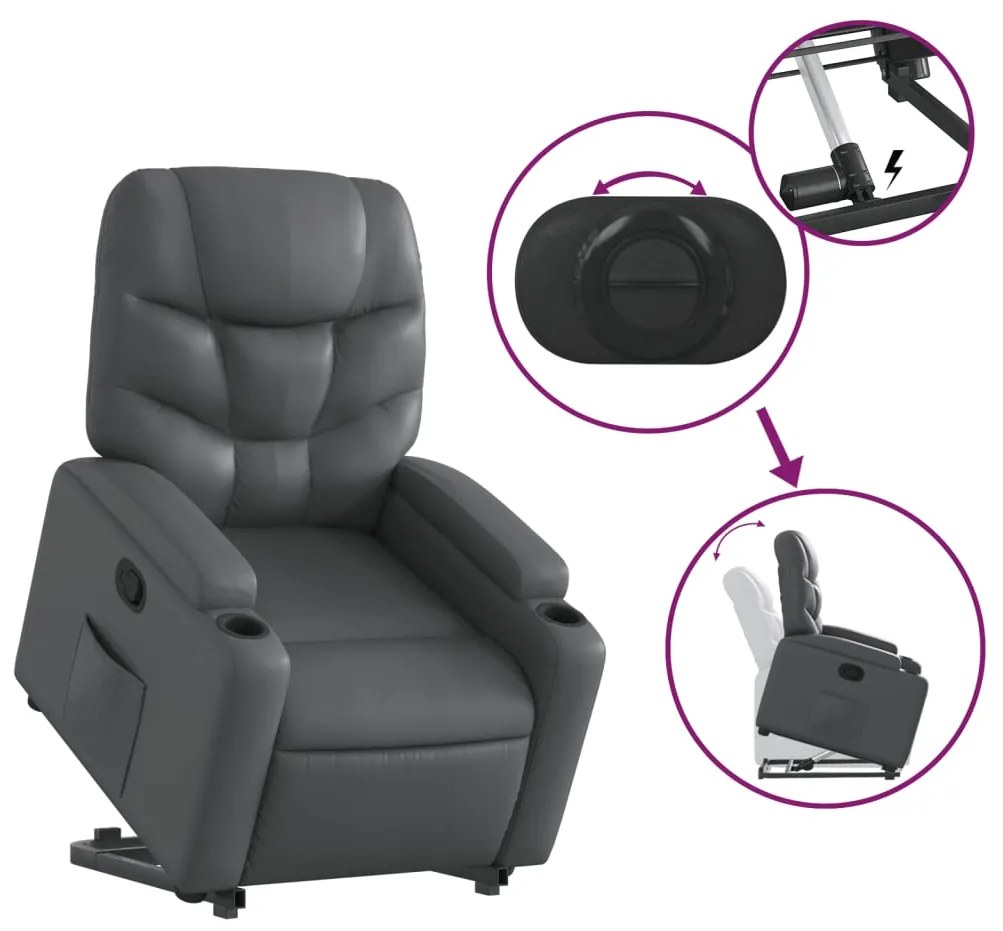 Poltrona reclinável elevatória couro artificial cinzento