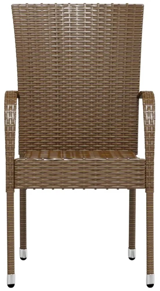 3 pcs conjunto de jantar para jardim vime PE castanho