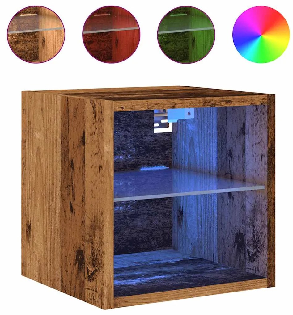 Móveis parede p/ TV luzes LED 2 pcs 30x28,5x30 cm madeira velha