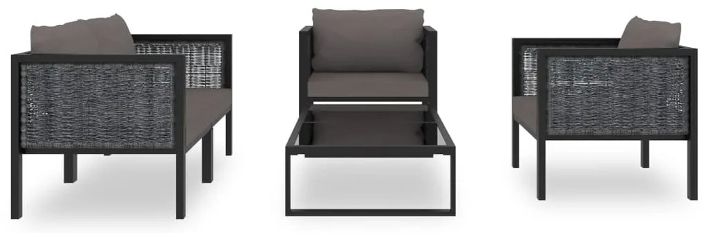 5 pcs conjunto lounge de jardim c/ almofadões vime PE antracite