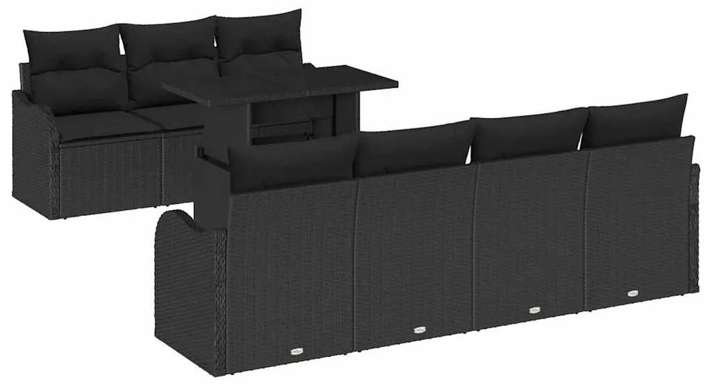 Conjunto de Sofá de Jardim de 8 Peças com Almofadas Preto Polirattan