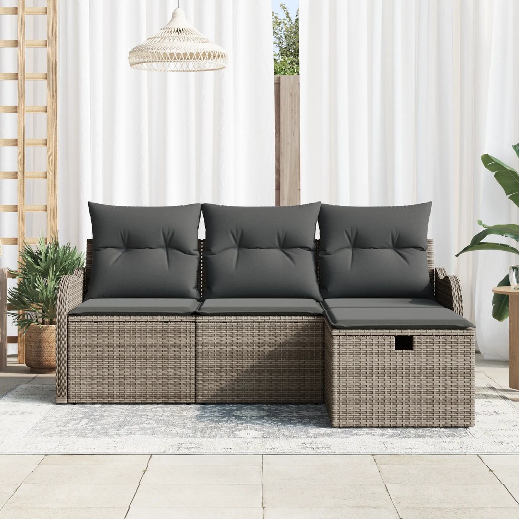 Conjunto de Sofá de Jardim vidaXL 4 Peças com Almofadas Cinza Polirata