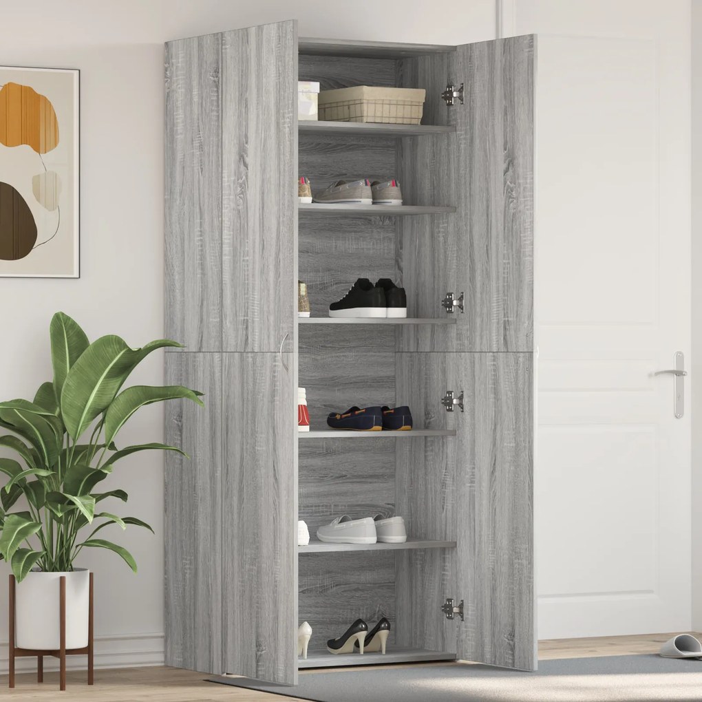 vidaXL Cabide de Sapatos Cinza Sonoma 80x35,5x180 cm Madeira Engineered