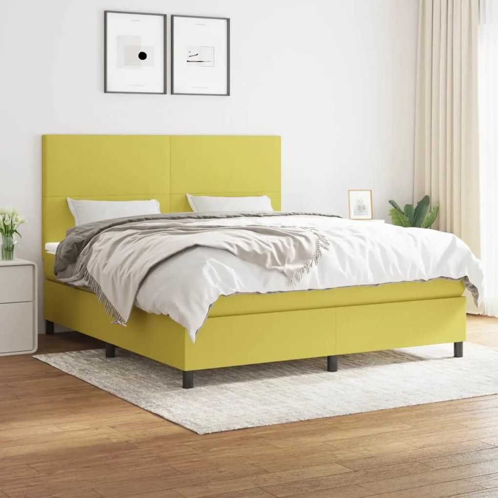 vidaXL Cama com molas/colchão 160x200 cm tecido verde