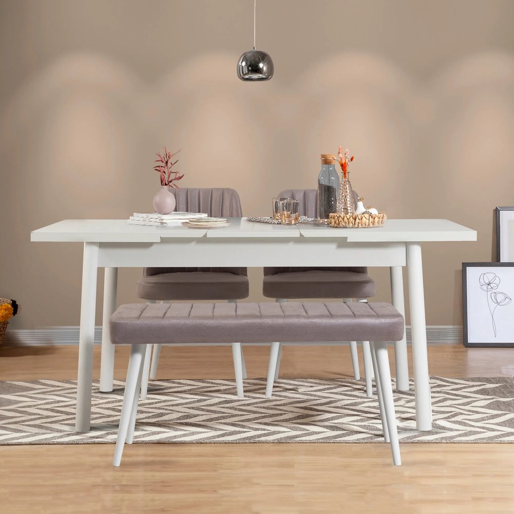 Conjunto de Mesa de Jantar Extensível e Cadeiras Santiago – Branco e C