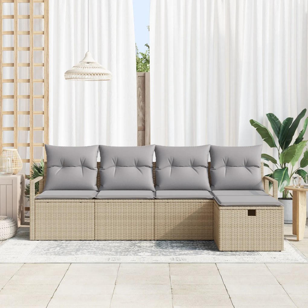 Conjunto de Sofá de Jardim vidaXL com Almofadas Bege em Rattan Poliést