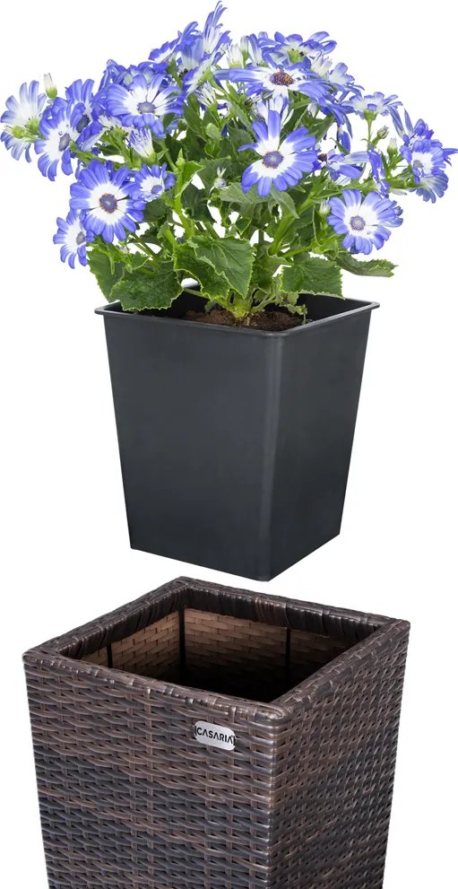 Conjunto de 3 vasos jardim para flores Polyrattan Castanho