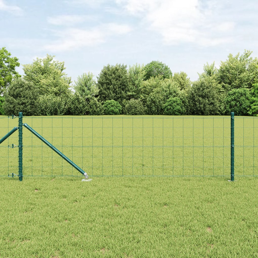 vidaXL Cerca Euro da com 7 Postes de Âncora 0.4x10 m Aço Galvanizado Verde