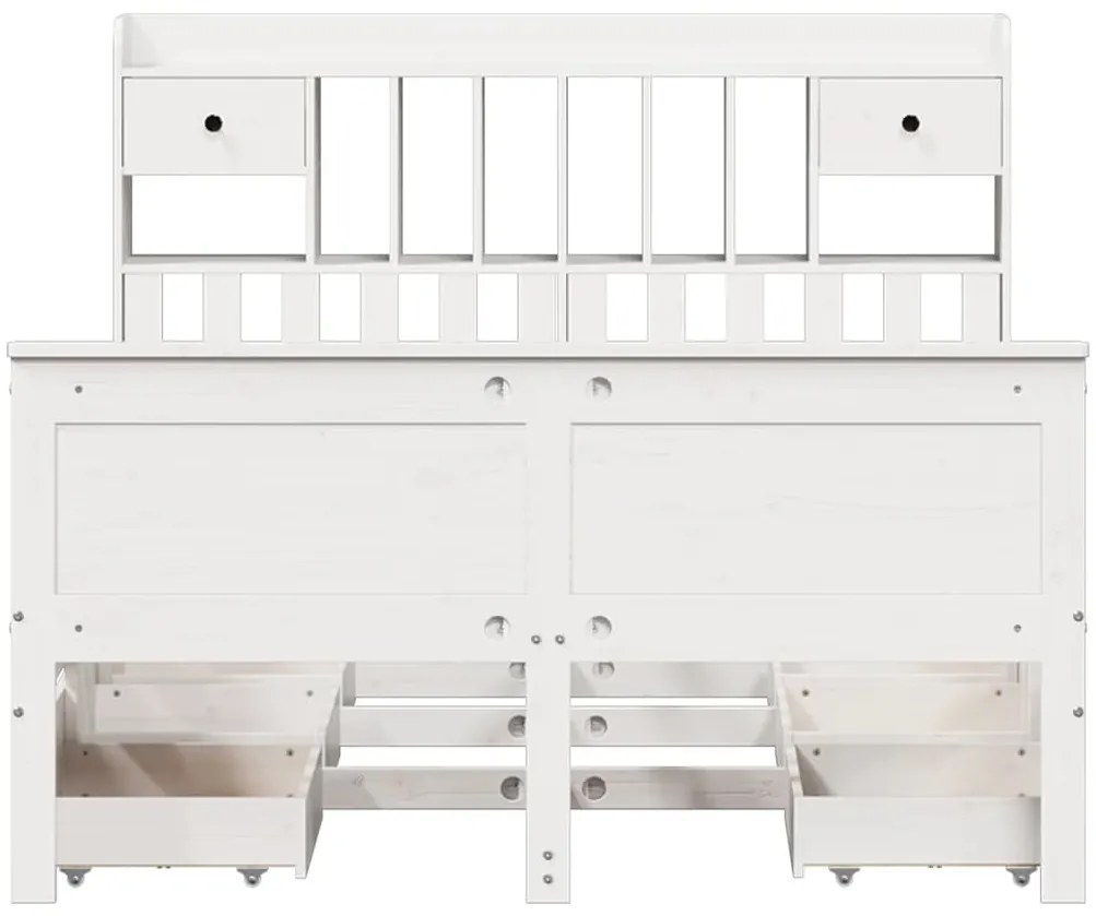 Cama com estante sem colchão 150x200 cm pinho maciço branco