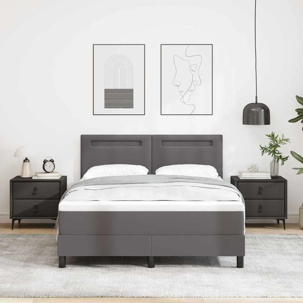 Cama Box com Colchão em Cinza - 140x200 cm, Couro Sintético