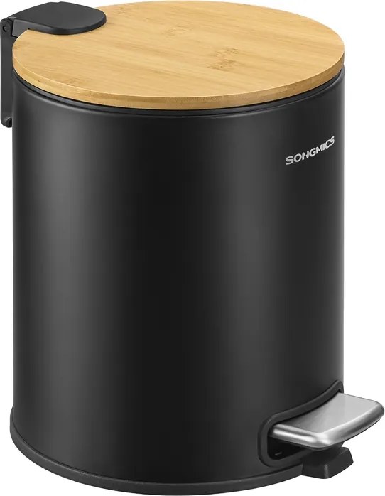 Caixote lixo casa de banho de 6 litros com tampa e pedal silencioso, preto