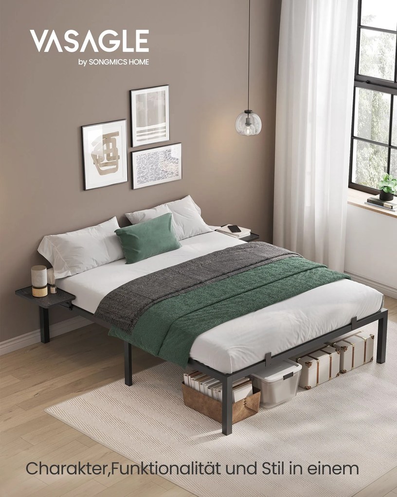 Estrutura metálica para cama de casal 140 x 190 cm com prateleiras para arrumação preto clássico