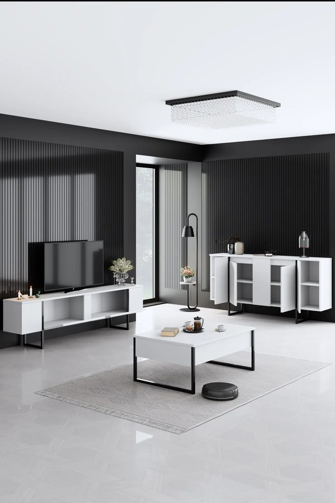 Conjunto de Mobiliário de Sala de Estar Luxe – Branco e Preto – Consol