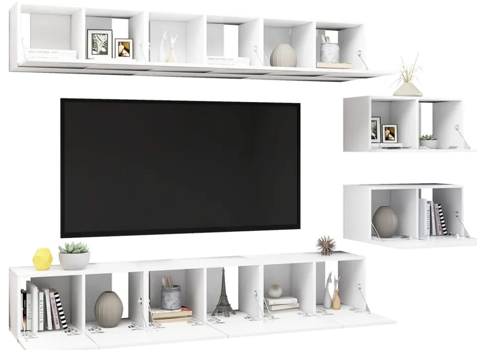 8 pcs conjunto de móveis de TV derivados de madeira branco