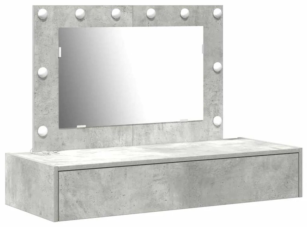Mesa de Maquilhagem Suspensa com Luzes LED em Cinza Betão