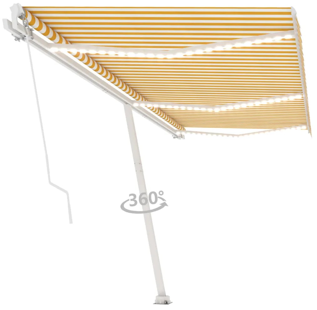 Toldo retrátil manual com LED 600x350 cm amarelo e branco