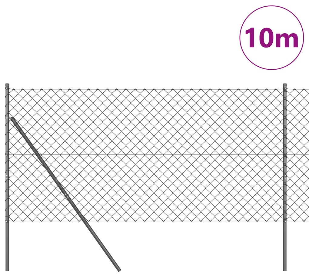Cerca de Chain Link com 7 Postes 1,4x10 m Aço Galvanizado Cinza